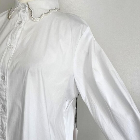 JASON WU WHITE BEADED EMBELLISHED SCALLOPED COLLAR SHIRT - S - Picture 5 of 16